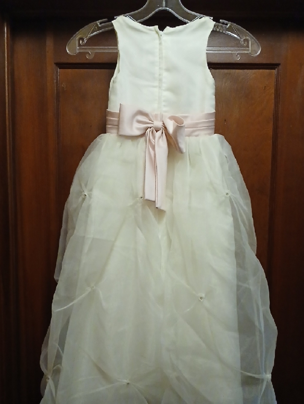 Ivory Tulle Formal Dress with Blush Satin Waistband - Picture 2 of 5